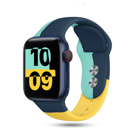 Strap-it Strap-it Bracelet tricolore sport Apple Watch (bleu foncé-aqua-jaune)
