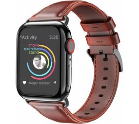 Strap-it Bracelet cuir Apple Watch (marron-rouge)