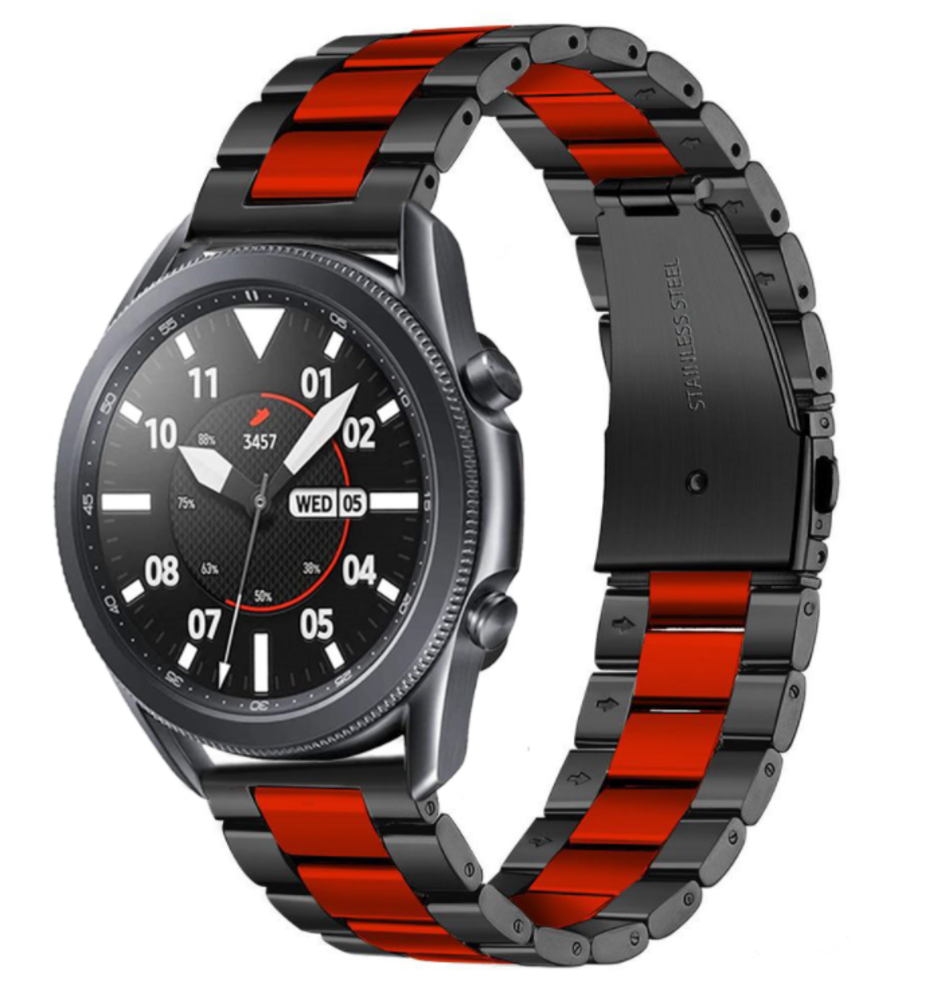 Strap-it Strap-it Bracelet acier Samsung Galaxy Watch 3 45mm (noir/rouge) Strap-it Strap-it Bracelet acier Samsung Galaxy Watch 3 45mm (noir/rouge)