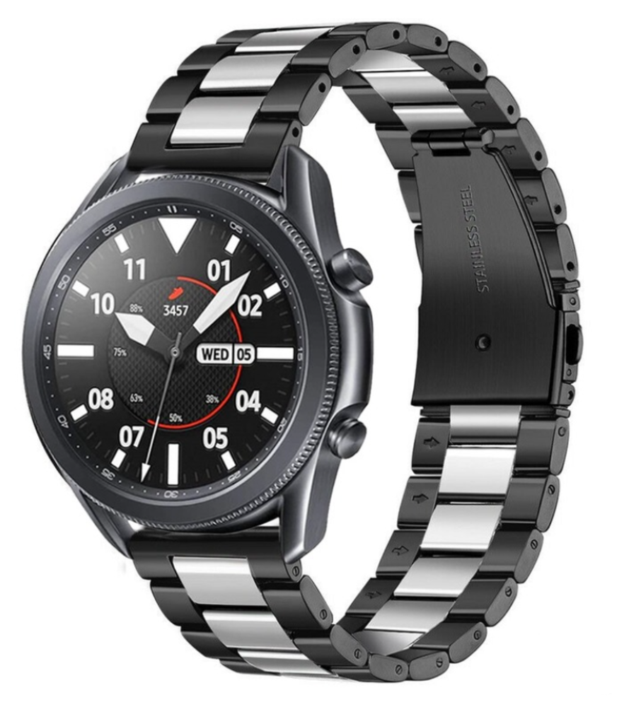 Strap-it Strap-it Bracelet acier Samsung Galaxy Watch 3 45mm (noir/argent) Strap-it Strap-it Bracelet acier Samsung Galaxy Watch 3 45mm (noir/argent)