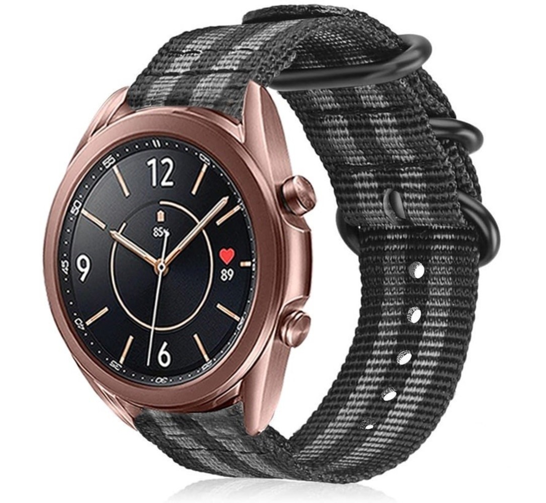 Strap-it Strap-it Bracelet nylon boucle Samsung Galaxy Watch 3 41mm (noir/gris)