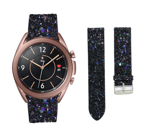 Strap-it Strap-it Bracelet cuir pailleté Samsung Galaxy Watch 3 41mm (noir)