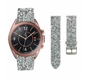 Strap-it Bracelet cuir pailleté Samsung Galaxy Watch 3 41mm (argent)