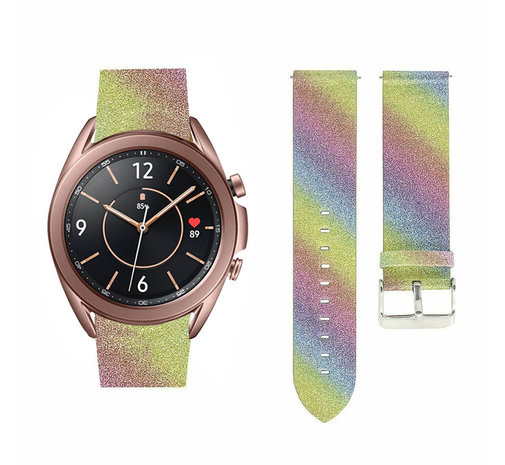 Strap-it Strap-it Bracelet cuir pailleté Samsung Galaxy Watch 3 41mm (arc-en-ciel)