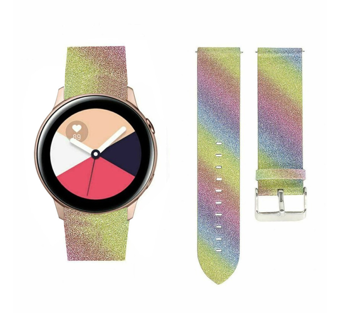 Strap-it Strap-it Bracelet cuir pailleté Samsung Galaxy Watch Active (arc-en-ciel)