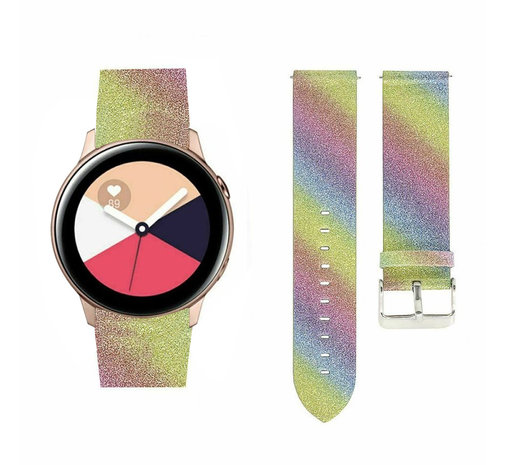Strap-it Strap-it Bracelet cuir pailleté Samsung Galaxy Watch Active (arc-en-ciel)