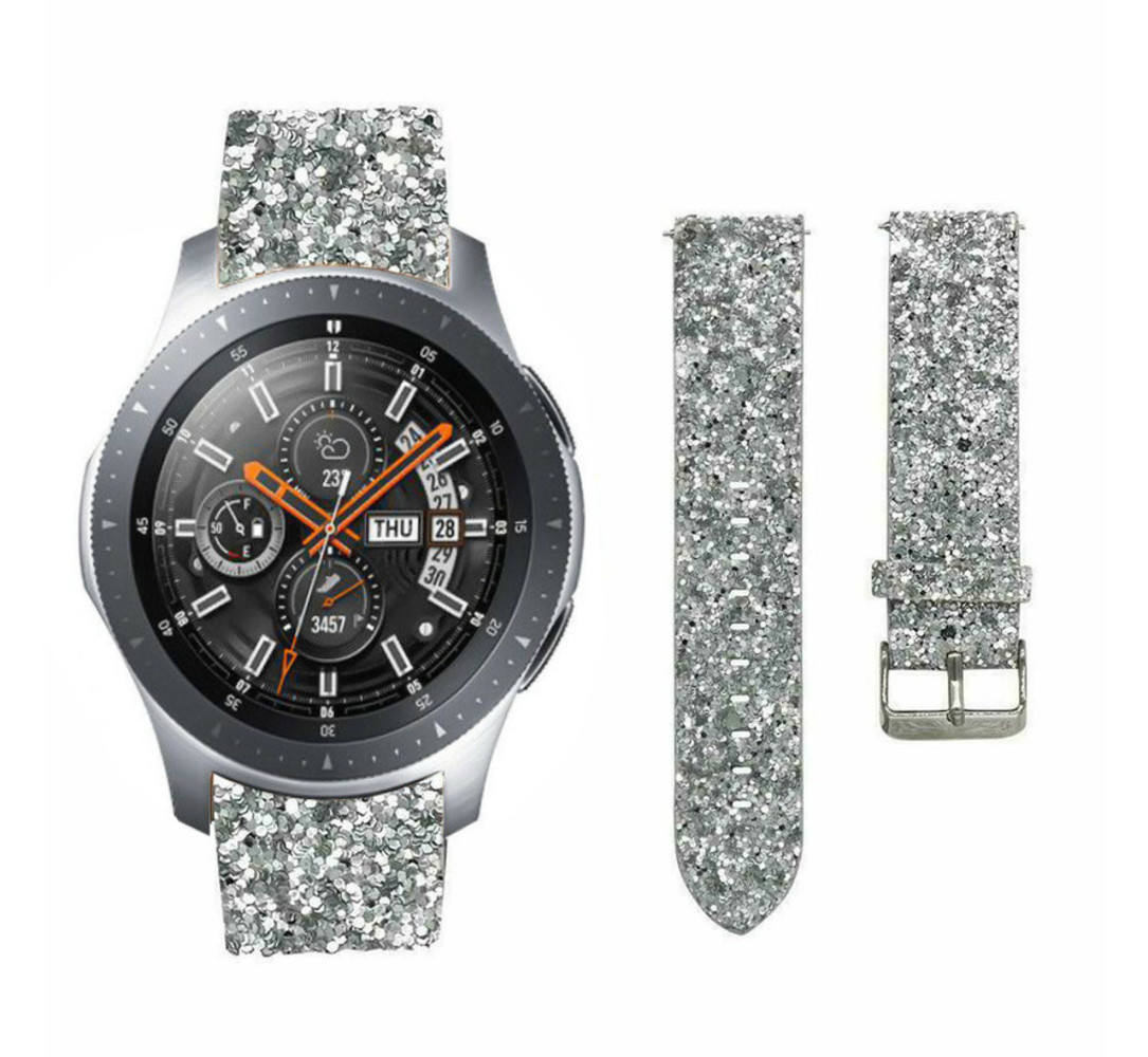 Strap-it Strap-it Bracelet cuir pailleté Samsung Galaxy Watch 46mm (argent)