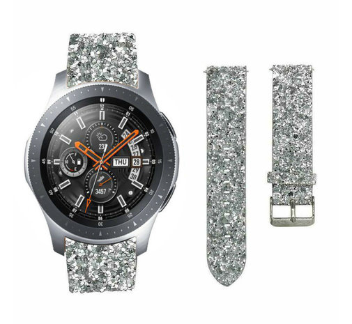 Strap-it Strap-it Bracelet cuir pailleté Samsung Galaxy Watch 46mm (argent)
