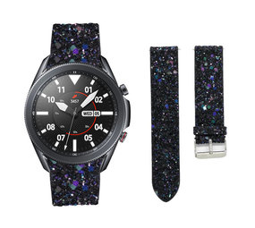 Strap-it Bracelet cuir pailleté Samsung Galaxy Watch 3 45mm (noir)