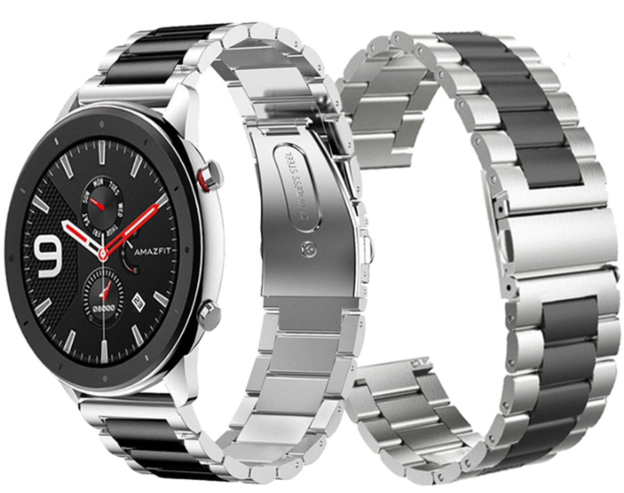 Strap-it Strap-it Bracelet acier Xiaomi Amazfit GTR (argent/noir) Strap-it Strap-it Bracelet acier Xiaomi Amazfit GTR (argent/noir)