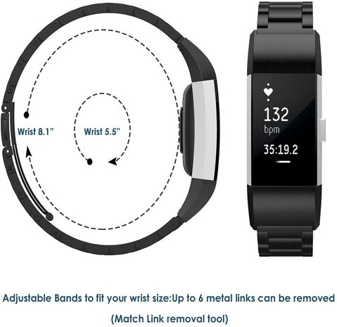 Strap-it Strap-it Bracelet acier Fitbit Charge 2 (noir)