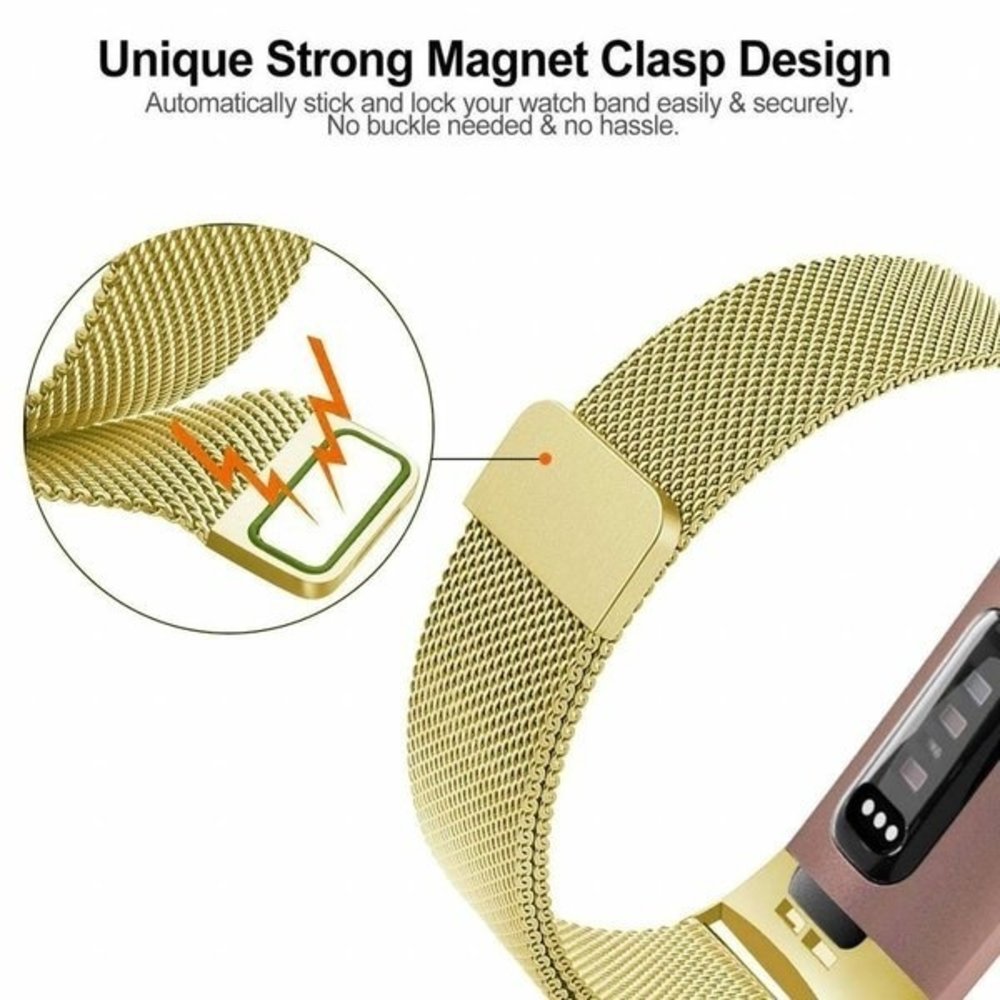 Strap-it Strap-it Bracelet Milanais Fitbit Charge 4 (or)