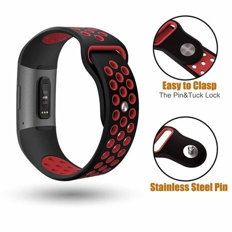 Strap-it Strap-it Bracelet sport Fitbit Charge 3 (noir/rouge)