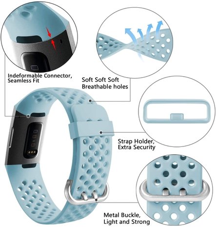Strap-it Strap-it Bracelet silicone avec trous Fitbit Charge 3 (bleu clair)