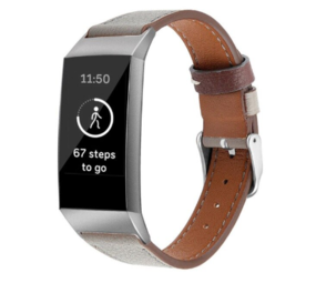 Strap-it Bracelet cuir Fitbit Charge 4 (gris foncé)