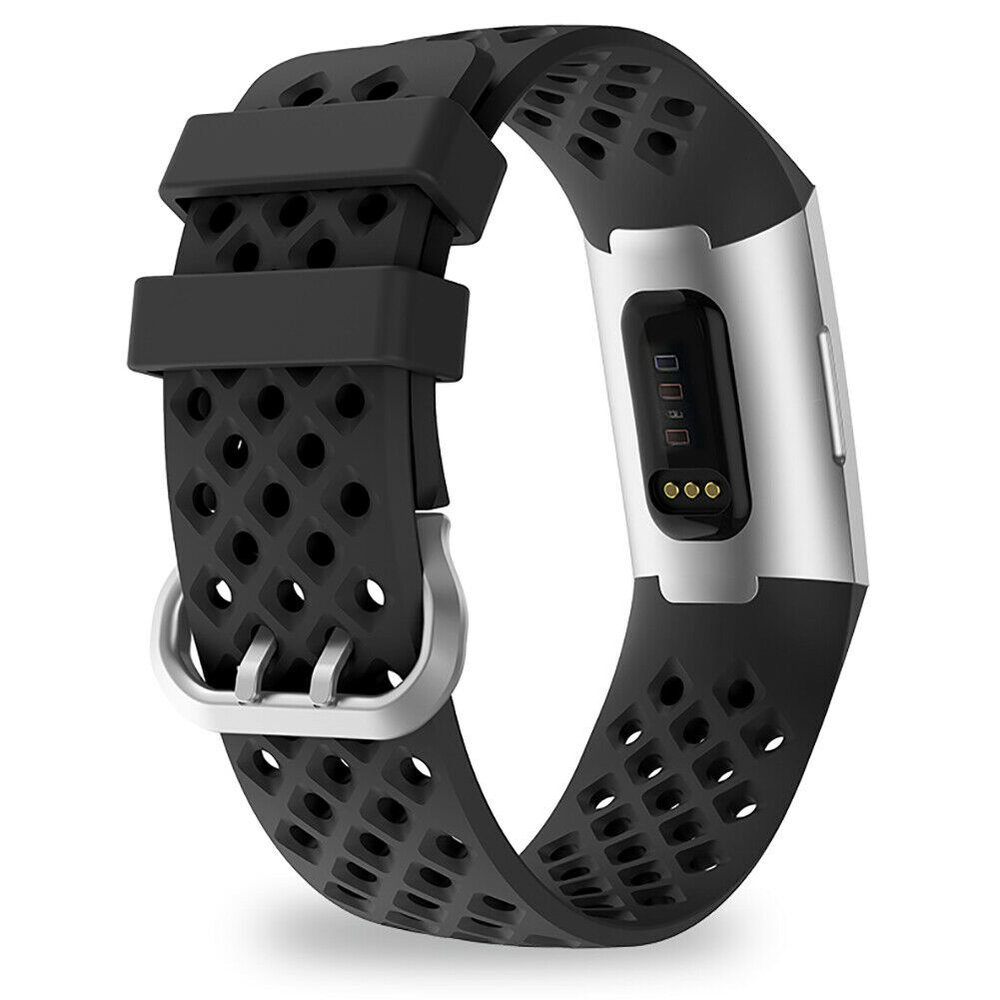 Strap-it Strap-it Bracelet silicone avec trous Fitbit Charge 4 (noir)