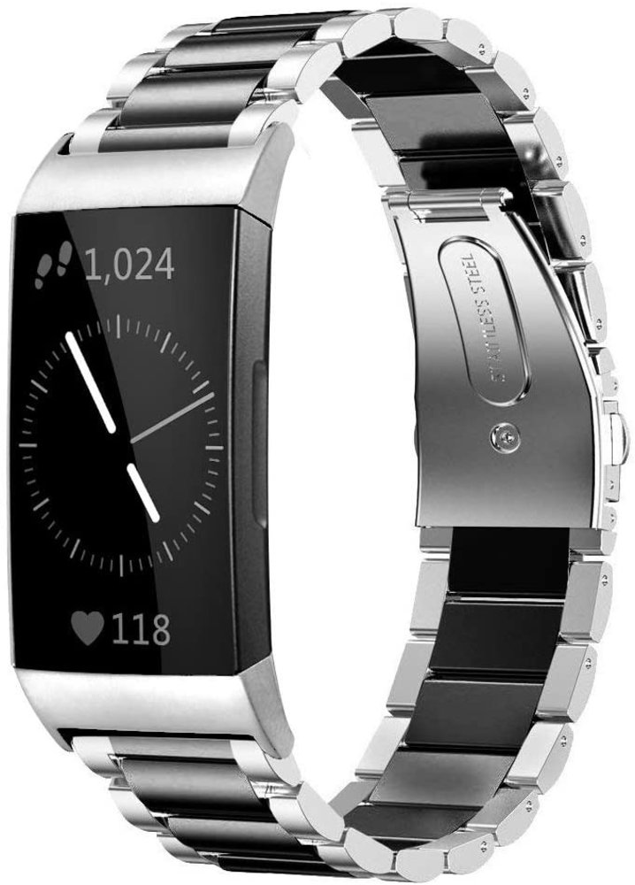 Strap-it Strap-it Bracelet acier Fitbit Charge 3 (argent/noir)