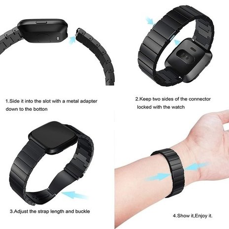 Strap-it Strap-it Bracelet métal Fitbit Versa (noir)