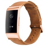 Strap-it Bracelet cuir Fitbit Charge 3 avec boucle rose (marron)