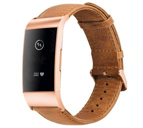 Strap-it Bracelet cuir Fitbit Charge 3 avec boucle rose (marron)