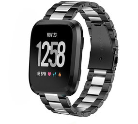 Strap-it Bracelet acier Fitbit Versa (argent/noir)