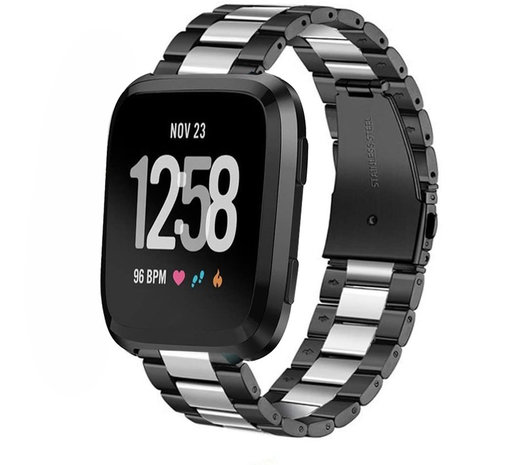 Strap-it Strap-it Bracelet acierFitbit Versa (argent/noir)