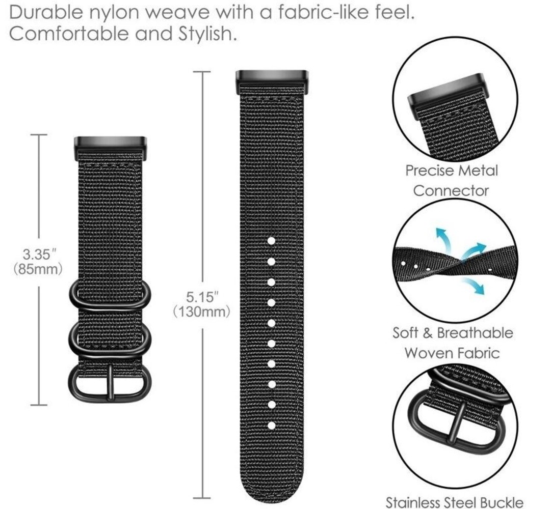 Strap-it Strap-it Bracelet nylon boucle Fitbit Versa 3 (noir) 