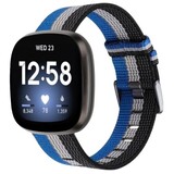 Strap-it Bracelet nylon boucle Fitbit Versa 3 (noir-blanc-bleu)