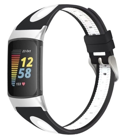 Strap-it Strap-it Bracelet à boucle sport Fitbit Charge 5 (noir/blanc)