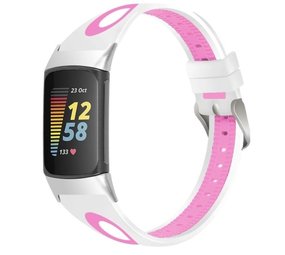 Strap-it Bracelet sport á boucle Fitbit Charge 5 (blanc/rose)