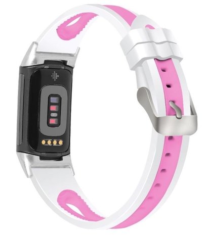 Strap-it Strap-it Bracelet à boucle sport Fitbit Charge 5 (blanc/rose)