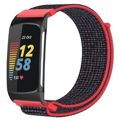 Strap-it Strap-it Bracelet nylon Fitbit Charge 5 (rouge/noir)
