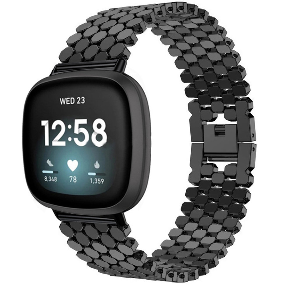 Strap-it Strap-it Bracelet acier poisson Fitbit Versa 3 (noir)