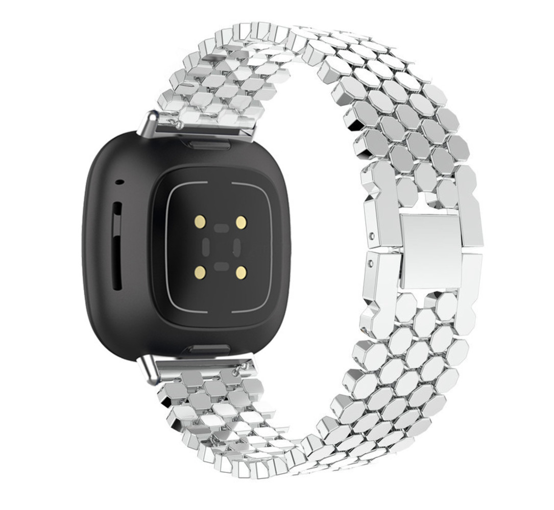 Strap-it Strap-it Bracelet acier poisson Fitbit Versa 3 (argent)