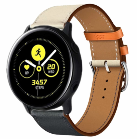Strap-it Strap-it Bracelet cuir Samsung Galaxy Watch Active (blanc/bleu foncé) Strap-it Strap-it Bracelet cuir Samsung Galaxy Watch Active (blanc/bleu foncé)