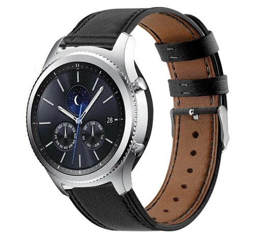 Bracelet cuir Samsung Gear S3 (noir élégant) - Braceletsmartwatch.fr