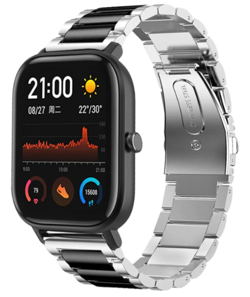 Strap-it Strap-it Bracelet acier Xiaomi Amazfit GTS (argent/noir)
