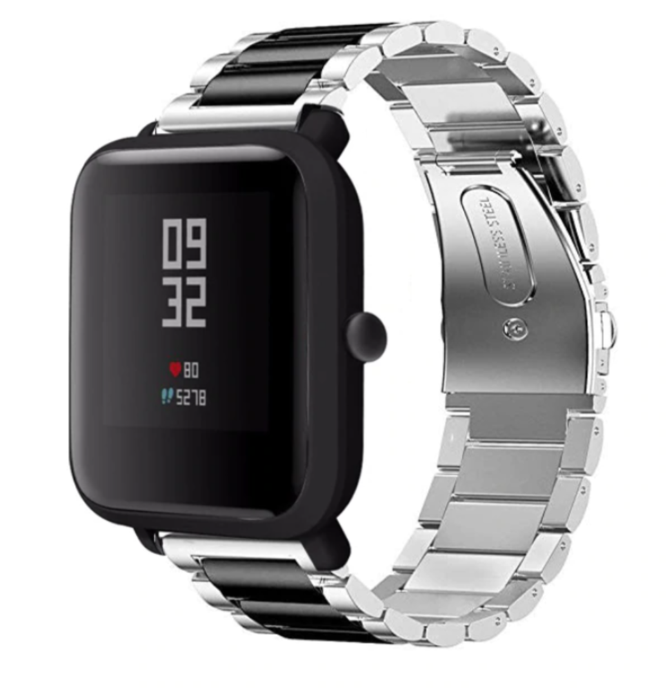 Strap-it Strap-it Bracelet acier Xiaomi Amazfit Bip (argent/noir) Strap-it Strap-it Bracelet acier Xiaomi Amazfit Bip (argent/noir)