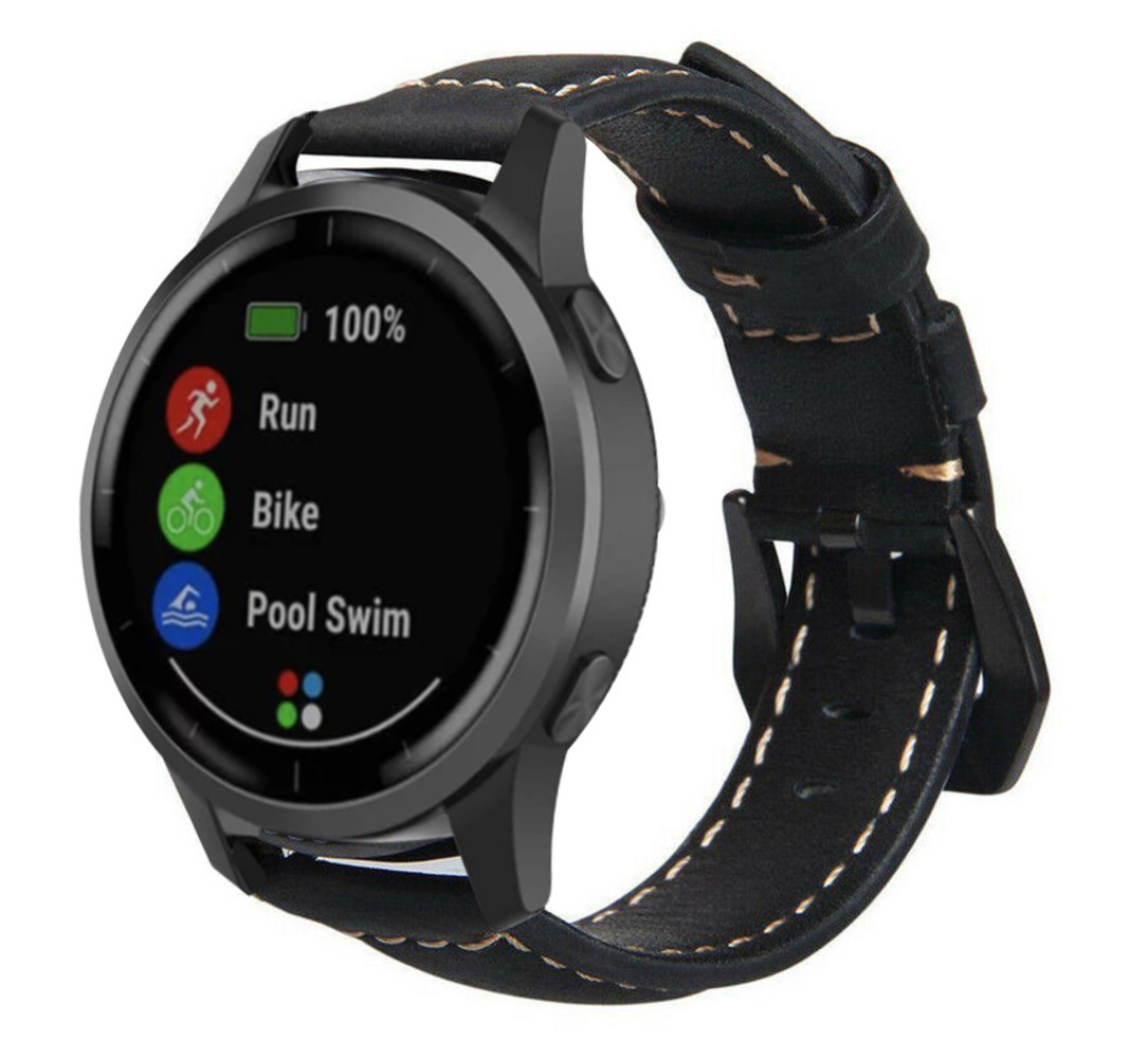 Strap-it Strap-it Bracelet cuir Garmin Vivoactive 4 - 45mm - noir Strap-it Strap-it Bracelet cuir Garmin Vivoactive 4 - 45mm - noir