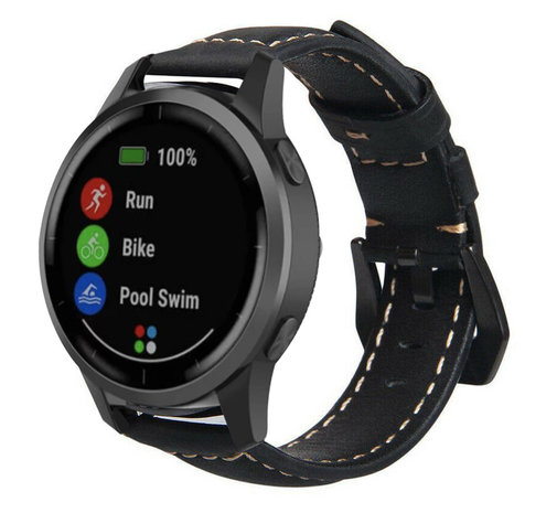 Strap-it Strap-it Bracelet cuir Garmin Vivoactive 4 - 45mm - noir Strap-it Strap-it Bracelet cuir Garmin Vivoactive 4 - 45mm - noir
