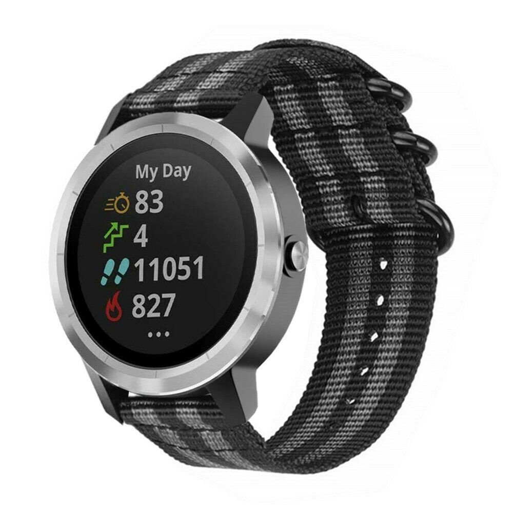 Strap-it Strap-it Bracelet nylon boucle Garmin Vivoactive 3 (noir/gris)