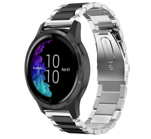 Strap-it Strap-it Bracelet acier Garmin Venu (argent/noir) Strap-it Strap-it Bracelet acier Garmin Venu (argent/noir)