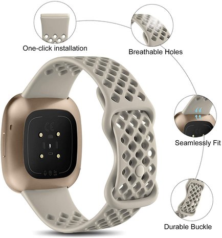 Strap-it Strap-it Bracelet silicone avec trous Fitbit Versa 3 (gris)