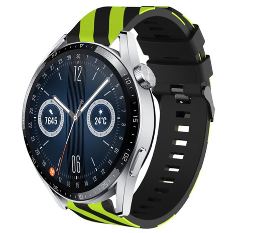 Strap-it Strap-it Bracelet silicone rayé Huawei Watch GT 3 46mm (noir/jaune)