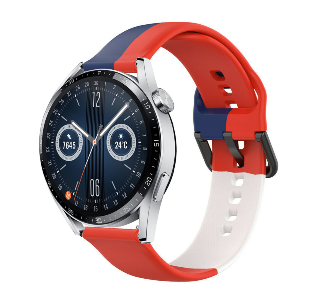 Strap-it Strap-it Bracelet triple sport Huawei Watch GT 3 46mm (rouge-blanc-bleu) Strap-it Strap-it Bracelet triple sport Huawei Watch GT 3 46mm (rouge-blanc-bleu)