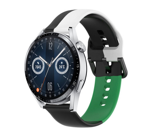 Strap-it Strap-it Bracelet triple sport Huawei Watch GT 3 46mm (noir-blanc-vert) Strap-it Strap-it Bracelet triple sport Huawei Watch GT 3 46mm (noir-blanc-vert)