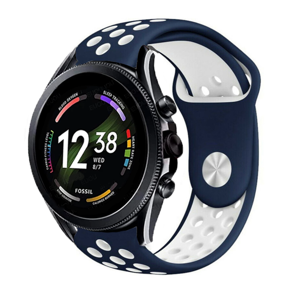 Strap-it Strap-it Bracelet sport Fossil gen 6 - 44mm (bleu/blanc) Strap-it Strap-it Bracelet sport Fossil gen 6 - 44mm (bleu/blanc)