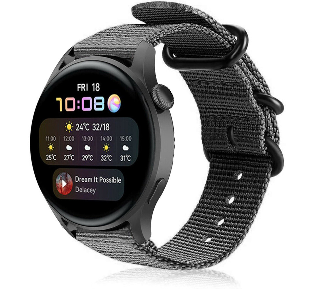 Strap-it Strap-it Bracelet nylon boucle Huawei Watch 3 (Pro) (noir)