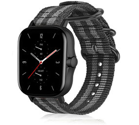 Strap-it Bracelet nylon boucle Amazfit GTS 2 (noir/gris)