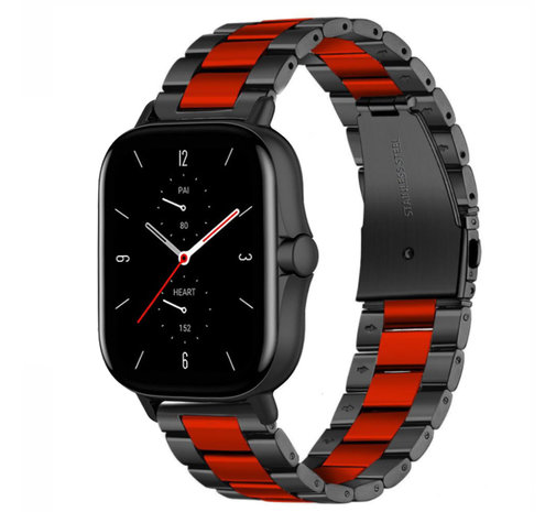 Strap-it Strap-it Bracelet acier Amazfit GTS 2 (noir/rouge)